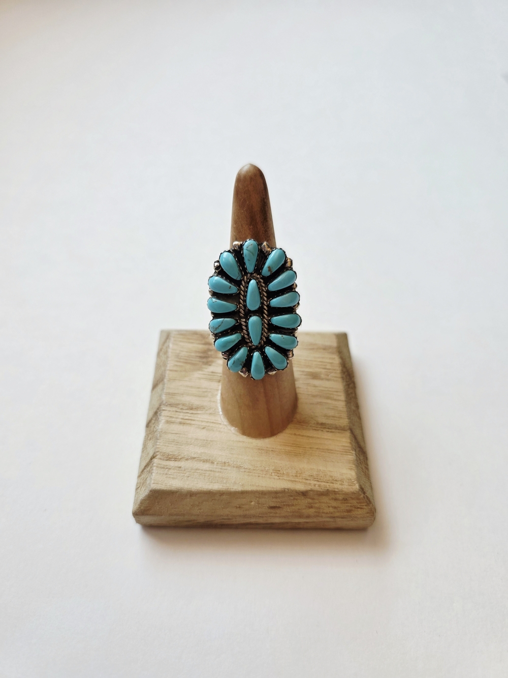 Turquoise Cluster Oval Sterling Silver Ring - Blue Turquoise